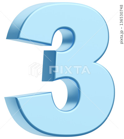 3D素材_数字_3_メタリック_水色 136530748
