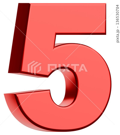 3D素材_数字_5_メタリック_赤 136530784