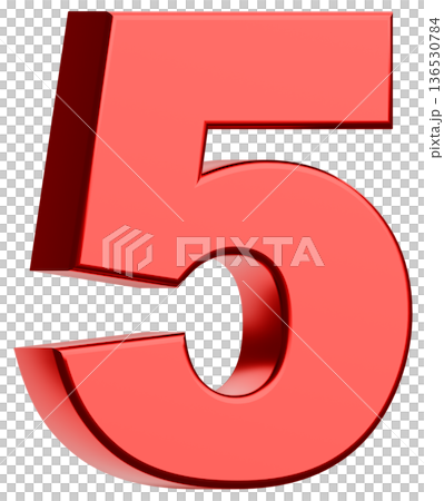 3D素材_数字_5_メタリック_赤 136530784