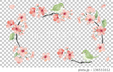 櫻花和林鶯的水彩邊框 櫻花和林鶯的水彩邊框 136531012