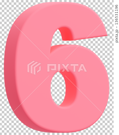 3D素材_数字_6_ピンク 136531196