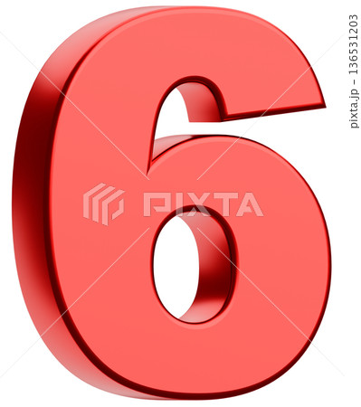 3D素材_数字_6_メタリック_赤 136531203