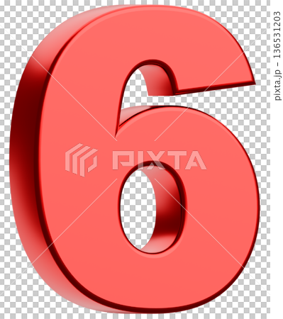 3D素材_数字_6_メタリック_赤 136531203
