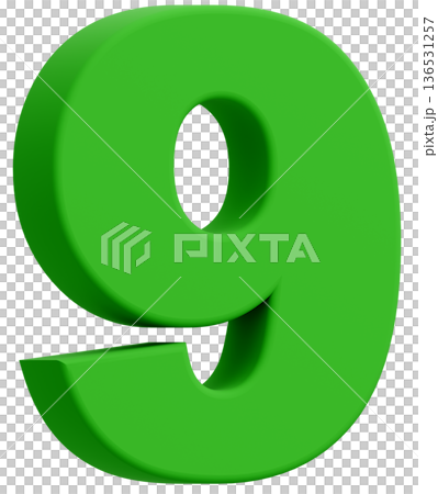 3D素材_数字_9_緑 136531257
