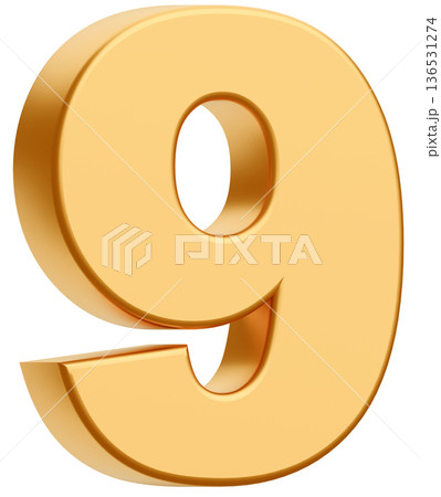 3D素材_数字_9_メタリック_黄色 136531274