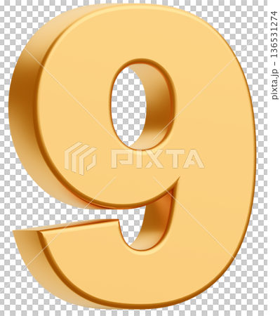 3D素材_数字_9_メタリック_黄色 136531274