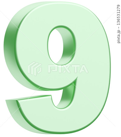 3D素材_数字_9_メタリック_黄緑 136531279