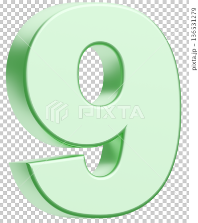 3D素材_数字_9_メタリック_黄緑 136531279