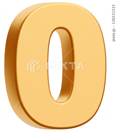 3D素材_数字_0_メタリック_黄色 3D素材_数字_0_メタリック_黄色 136531315