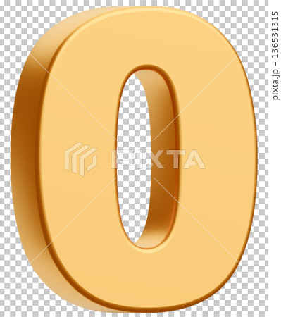 3D素材_数字_0_メタリック_黄色 3D素材_数字_0_メタリック_黄色 136531315