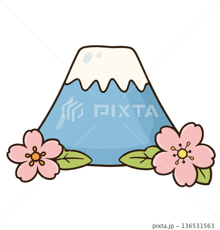 Mount Fuji snow cherry blossom spring flower leaf cartoon illustration cute nature Mount Fuji snow cherry blossom spring flower leaf cartoon illustration cute nature 136531563