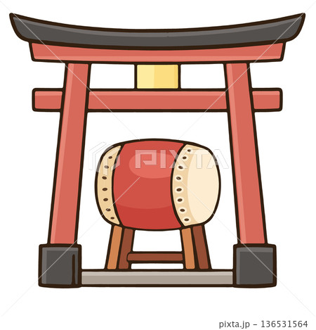 Japanese torii gate, traditional drum, wooden structure, red color, cultural symbol Japanese torii gate, traditional drum, wooden structure, red color, cultural symbol 136531564