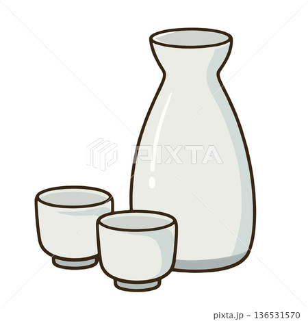 Sake bottle sake cup ceramic white minimalist Japanese drinkware traditional 136531570