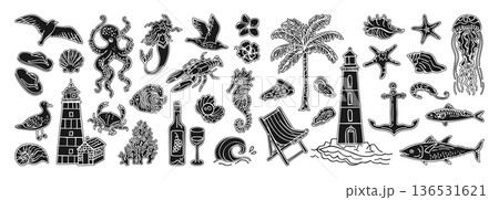 Hand Drawn Coastal Living Illustration Ocean Travel Stamp Mediterranean Travel Silhouette Sticker Hand Drawn Coastal Living Illustration Ocean Travel Stamp Mediterranean Travel Silhouette Sticker 136531621