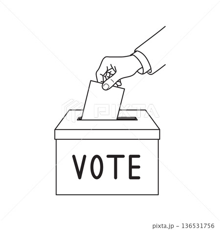 hand placing vote ballot paper in ballot box outline linework hand placing vote ballot paper in ballot box outline linework 136531756