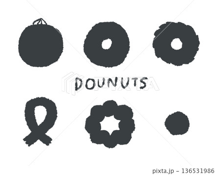 アイコンやシンボルマークとして、デザイン時に使いやすい手描きならではのイラスト・ドーナツ 136531986