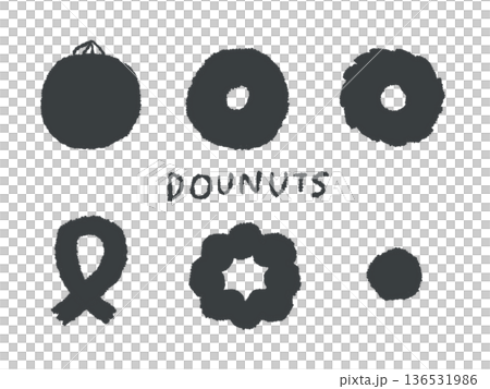 アイコンやシンボルマークとして、デザイン時に使いやすい手描きならではのイラスト・ドーナツ 136531986
