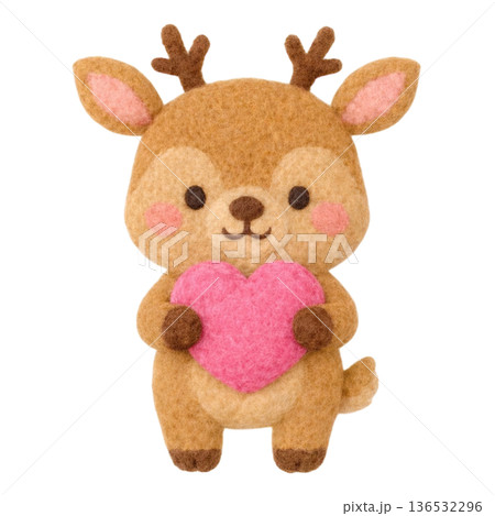 フェルト風のハートを持った鹿のイラスト 136532296