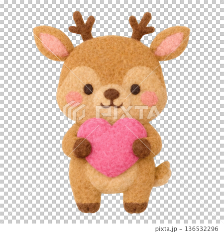 フェルト風のハートを持った鹿のイラスト 136532296