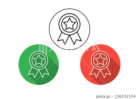 Award Ribbon Icon Set With Star Badge in Color and Outline for Achievement and Recognition Award Ribbon Icon Set With Star Badge in Color and Outline for Achievement and Recognition 136532334