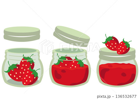 ガラス瓶に入ったイチゴジャムのイラストセット 136532677