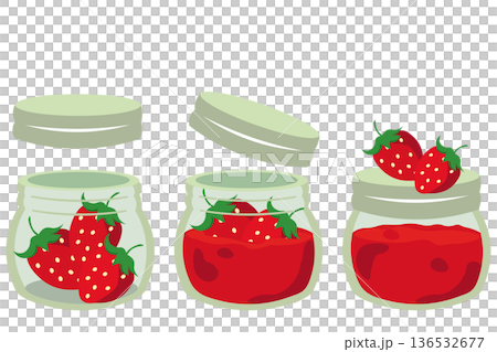ガラス瓶に入ったイチゴジャムのイラストセット 136532677