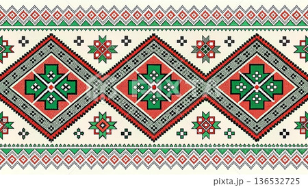 Seamless vertical ethnic geometric textile pattern tribal embroidery inspired border design background  136532725