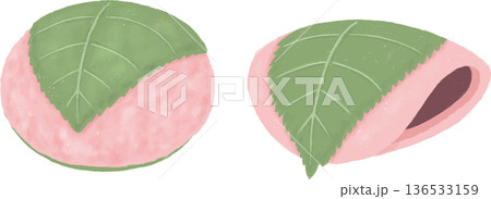 関西風と関東風の桜餅の手描き風イラスト 136533159