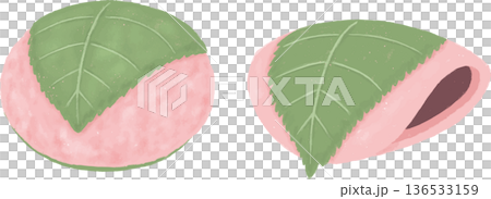 関西風と関東風の桜餅の手描き風イラスト 136533159