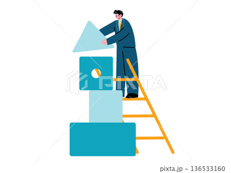 ブロックを組み立てる男性 136533160