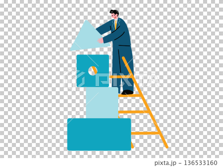 ブロックを組み立てる男性 136533160