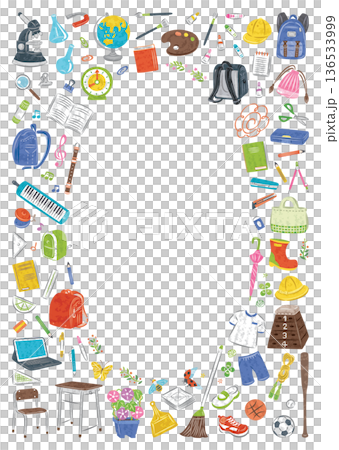 日本小學文具和學習用品插圖圓形邊框套裝(直版) 日本小學文具和學習用品插圖圓形邊框套裝(直版) 136533999