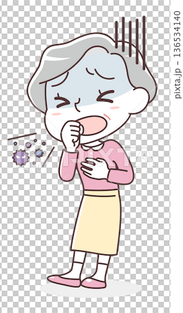 咳嗽的老婦人插圖（身體不適，感冒，病毒感染） 136534140