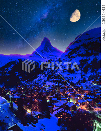 ツェルマット・マッターホルンの美しい夜景 136534435