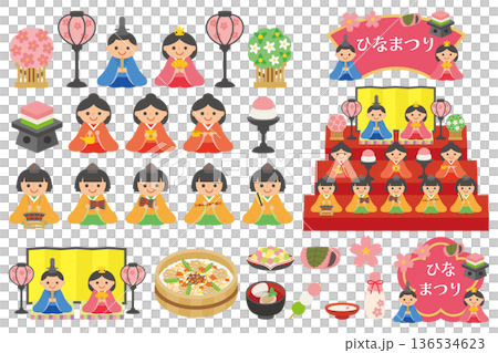 可愛的女兒節插畫素材集 136534623