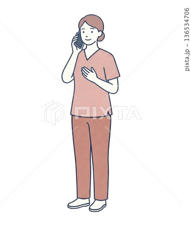 電話対応する女性介護士 全身イラスト 136534706