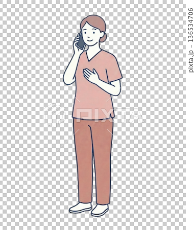 電話対応する女性介護士 全身イラスト 136534706