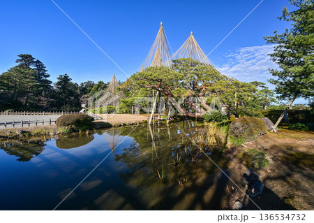 青空が広がる初冬の兼六園 136534732