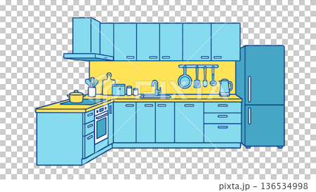 システムキッチンのある室内 キッチンインテリアイラスト素材 136534998