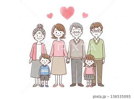 三世代家族手 水彩タッチ 日本人家族の愛と絆イメージ 三世代家族手 水彩タッチ 日本人家族の愛と絆イメージ 136535093