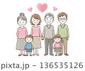 三世代家族手 水彩タッチ 日本人家族の愛と絆イメージ 136535126