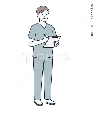 クリップボードに記入する男性介護士 全身イラスト 136535180