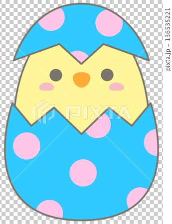 Cute Baby Chick Popping out of Polka Dot Easter Egg for Spring Celebration Holiday Theme Cute Baby Chick Popping out of Polka Dot Easter Egg for Spring Celebration Holiday Theme 136535221
