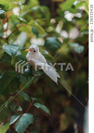 擬鳥と本物の枝と葉 136535416