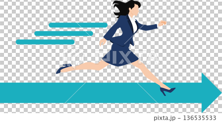 一位女商人跳躍（奔跑）的剪影插圖 136535533