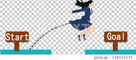 一位女商人跳躍（奔跑）的剪影插圖 136535535