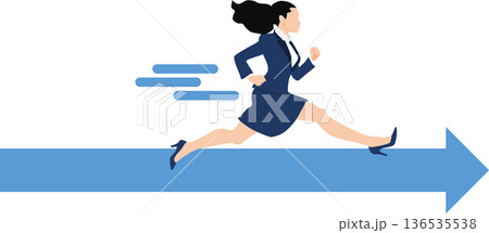 ジャンプ(走る)するビジネスウーマンのシルエットイラスト	 136535538