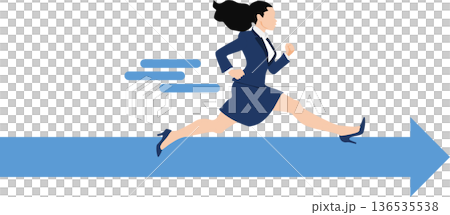 ジャンプ(走る)するビジネスウーマンのシルエットイラスト	 136535538
