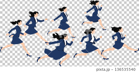 ジャンプ(走る)するビジネスウーマンのシルエットイラスト	 136535540