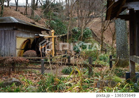 東京都町田市の薬師池公園の水車小屋の風景 136535649
